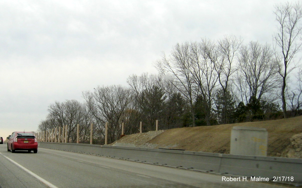 Image of construction along I-95 South in Add-A-Lane Project work zone in Needham