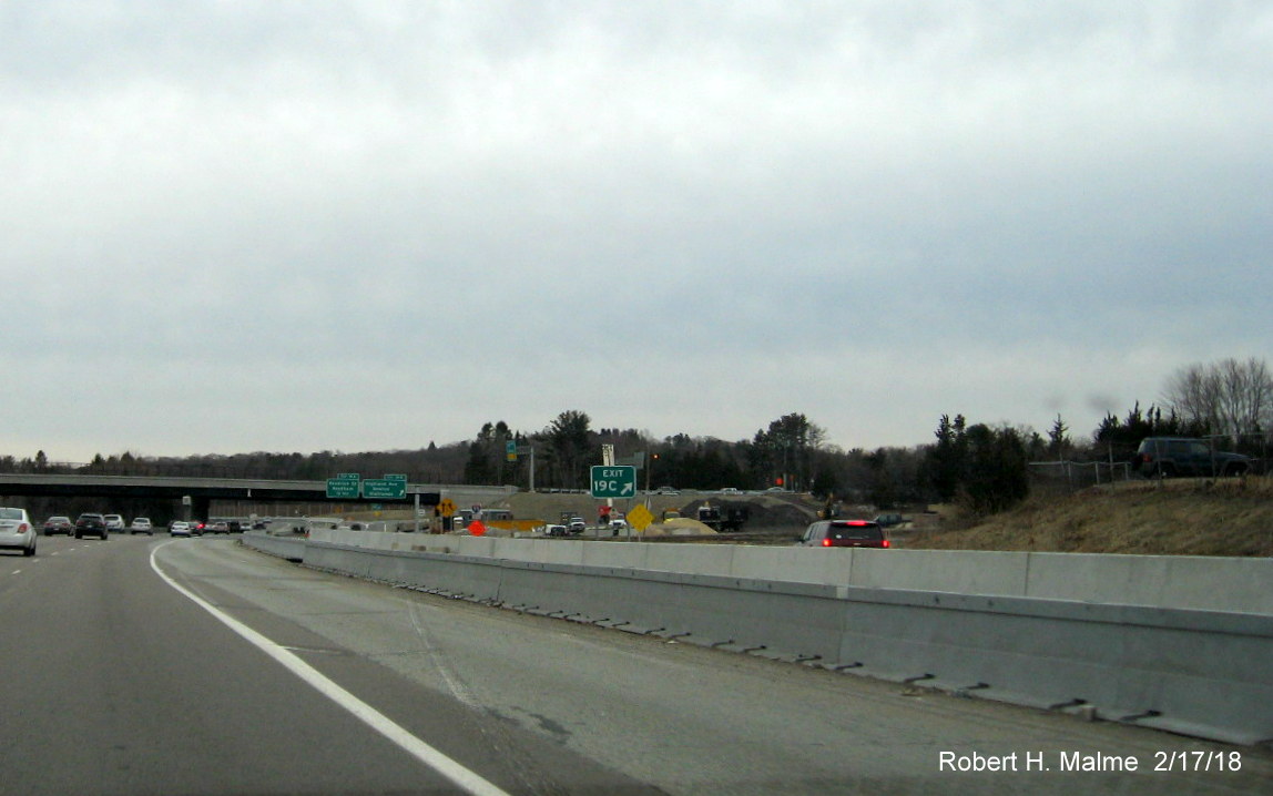 Image of construction equipment at site of former Highland Ave bridge along I-95 South in Add-A-Lane Project work zone in Needham