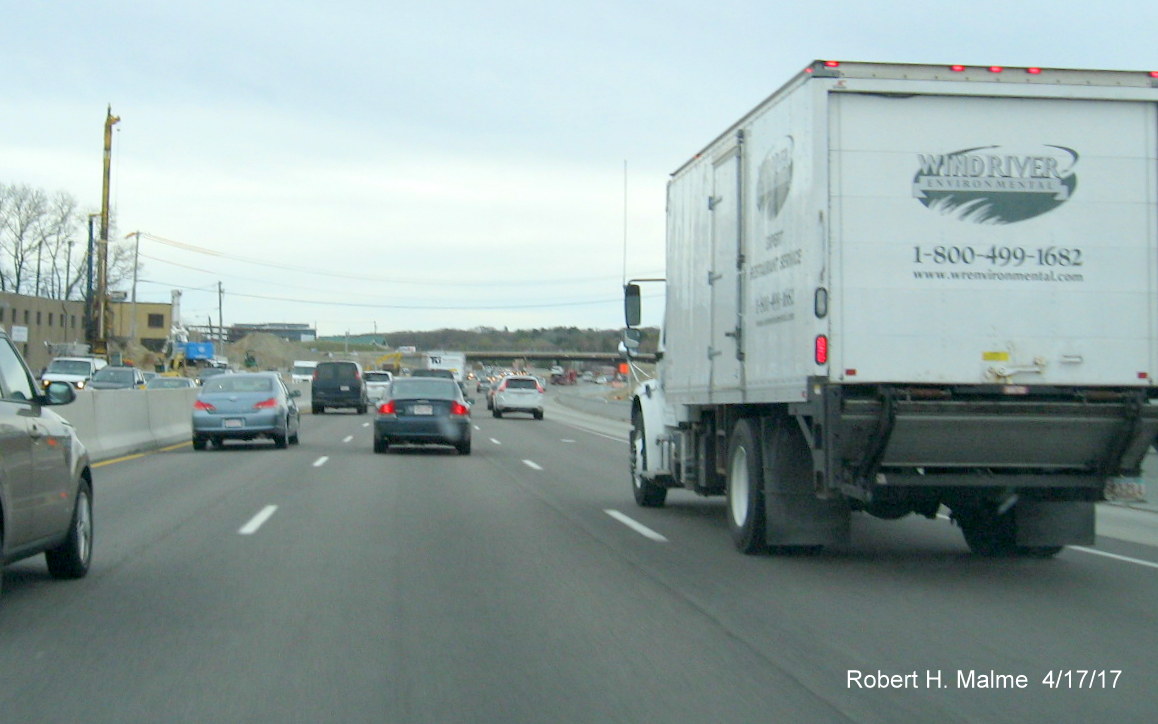 Image taken of construction work near the Highland Ave. exit on I-95 South as part of the Add-A-Lane project in Needham