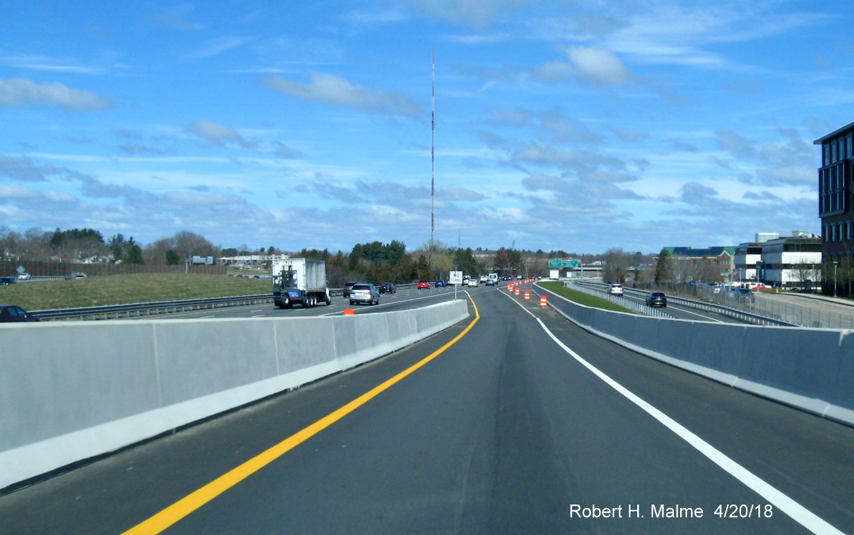 Image of driving down recently opened on-ramp from Kendrick St to I-95/MA 128 North in Needham