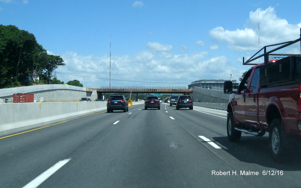 Image approaching Kendrick St. Bridge showing ramp construction for I-95 South in Needham