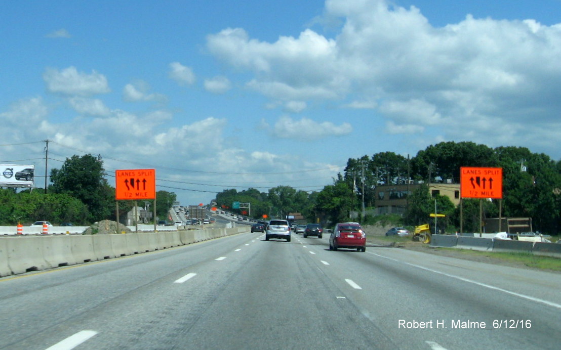 Image of median construction along I-95 North in Needham after Highland Ave.