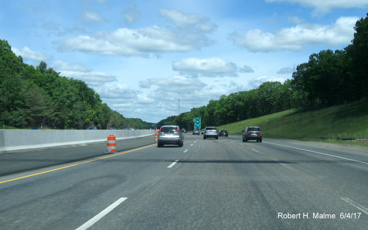 Image taken of new lane construction in Add-A-Lane work zone on I-95 North in Needham