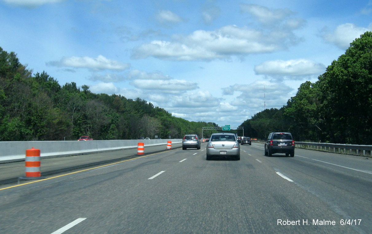 View of new lane construction in Add-A-Lane work zone on I-95 North in Needham