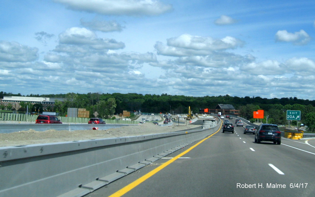 Image of progress in Add-A-Lane project work zone on I-95 North at MA 9 interchange in Wellesley