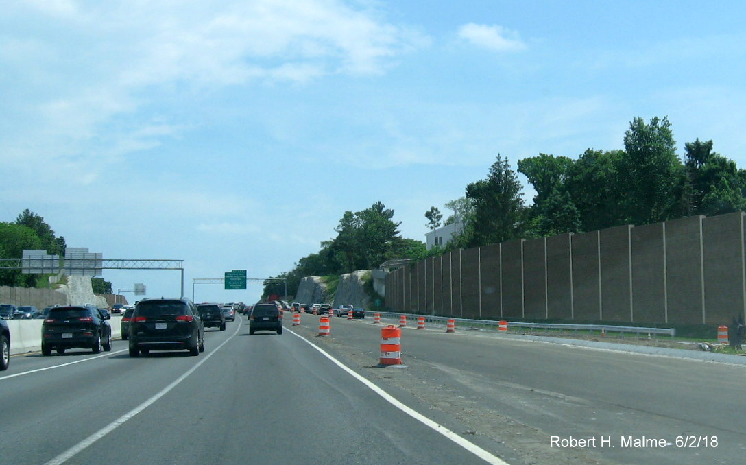 Image of completed noise wall along I-95 South in Add-A-Lane Project work zone in Needham