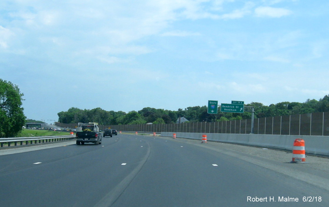 Image of final paving in progress on I-95 South beyond Highland Ave in Add-A-Lane Project work zone in Needham