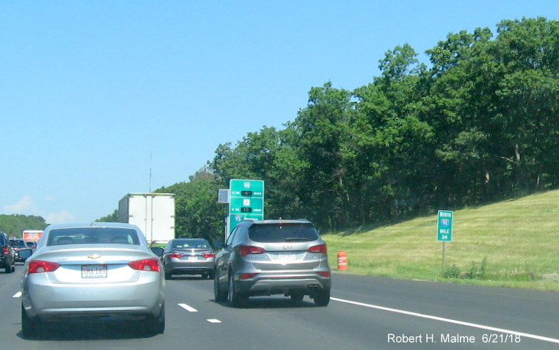 Image of traffic on I-95 North now using new right lane at start of Add-A-Lane Project work zone in Needham