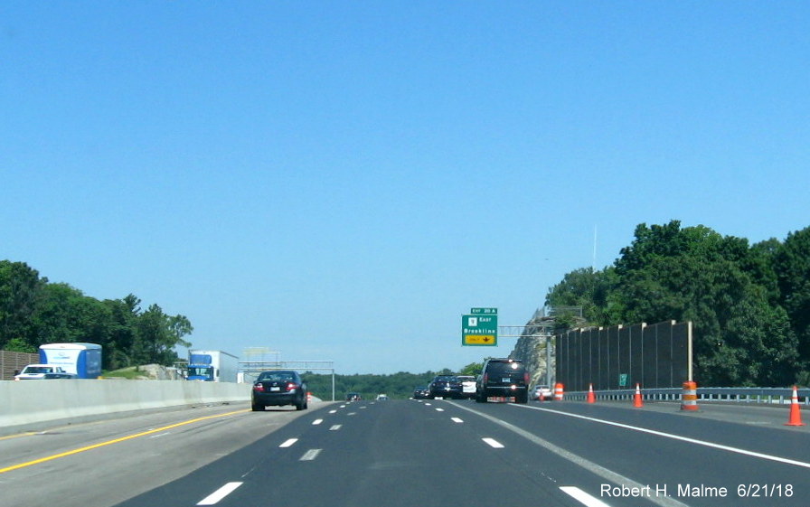 Image of progress in paving I-95 North lanes prior to MA 9 exit in Add-A-Lane Project work zone in Needham