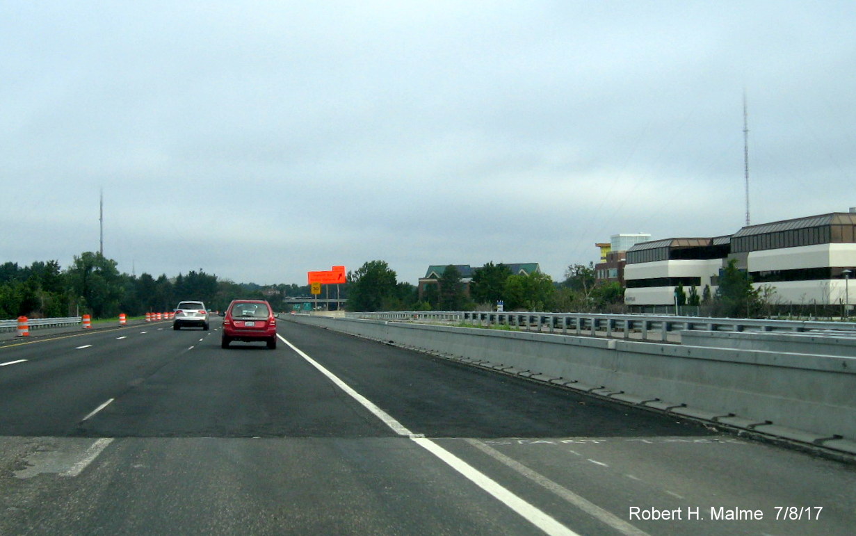 Image taken of ramp construction along I-95 North between Kendrick St and Highland Ave in Needham