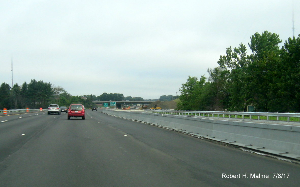 Image taken of completed guardrail work along I-95 North for future ramps from Kendrick St to Highland Ave in Needham