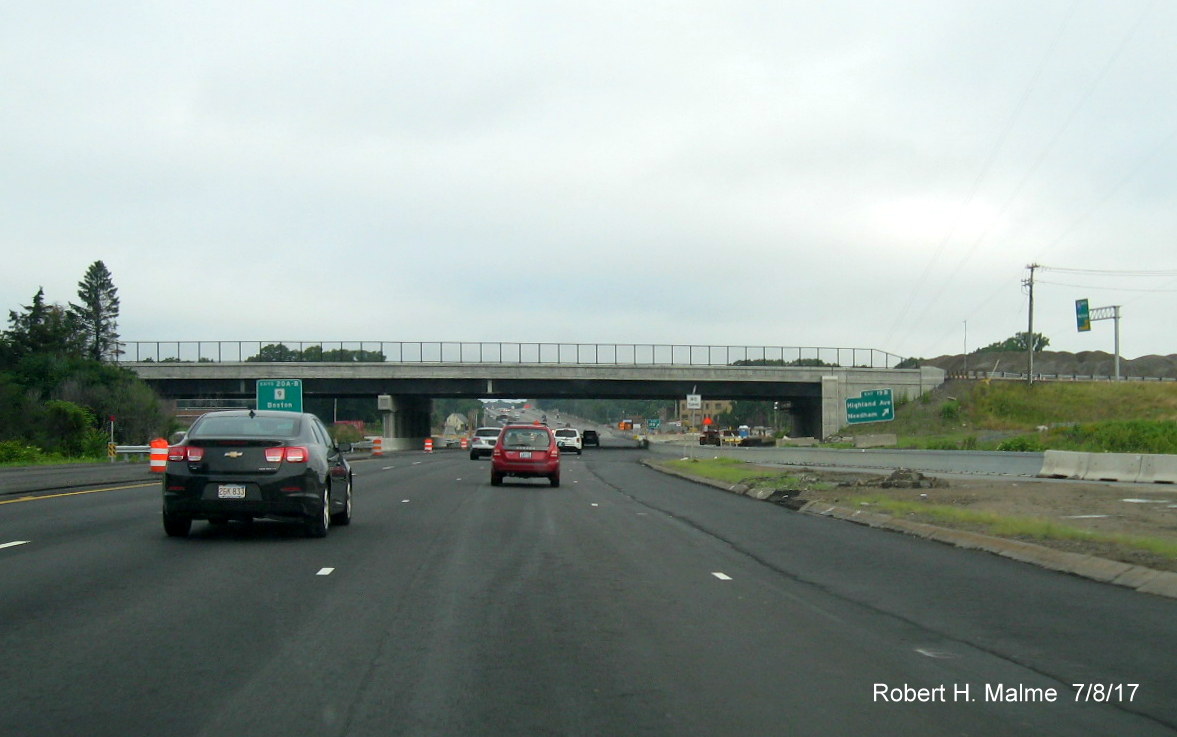 Image of construction progress for Add-A-Lane project on I-95 North in vicinity of Highland Ave in Needham