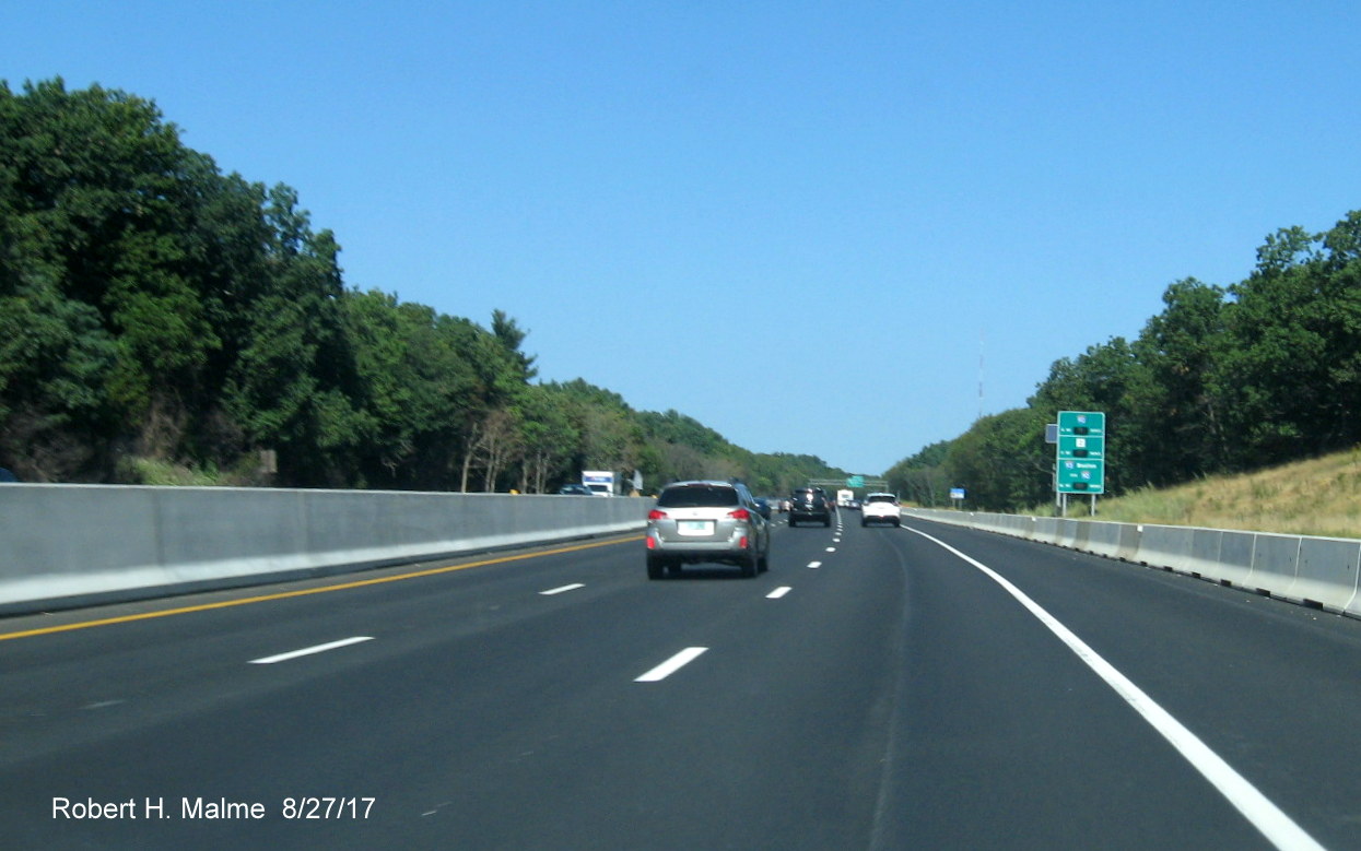 Image taken of new left lane open along I-95 North in Add-A-Lane Project work zone in Needham
