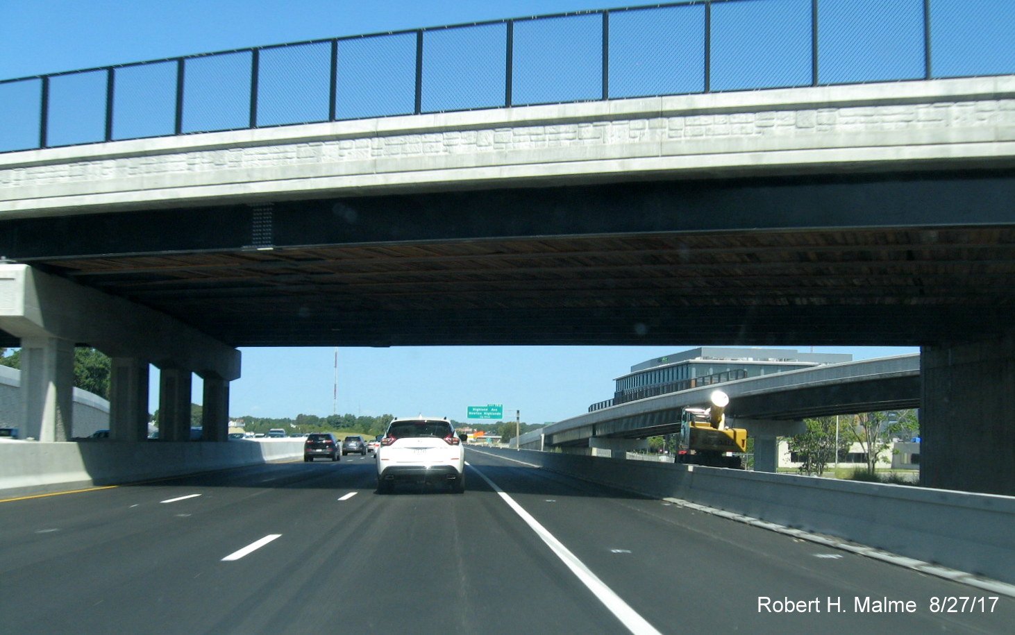 Image of heading underneath the Kendrick St bridge on I-95 North in Add-A-Lane Project work zone in Needham
