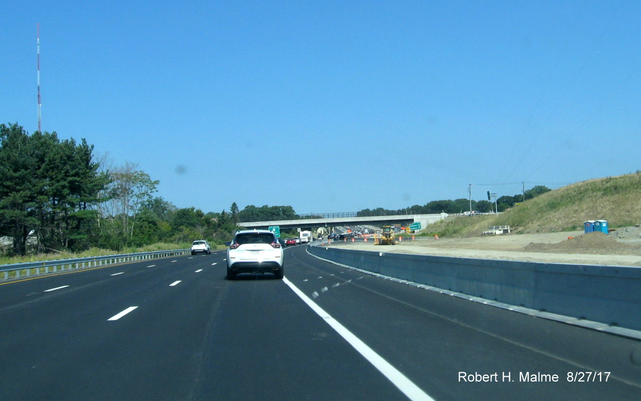 Image taken of traffic pattern on I-95 North in Add-A-Lane Project work zone in Needham