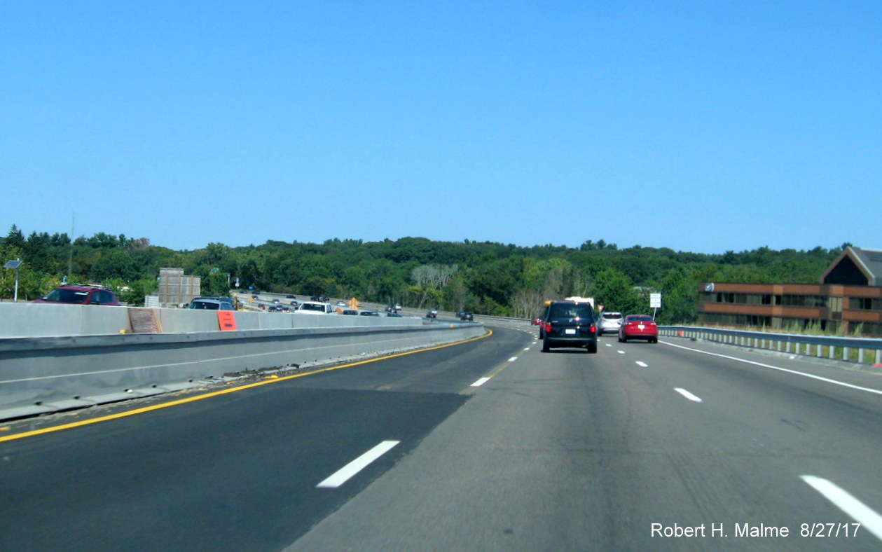 Image of completed bridge construction along I-95 North at MA 9 interchange in Add-A-Lane Project work zone in Wellesley