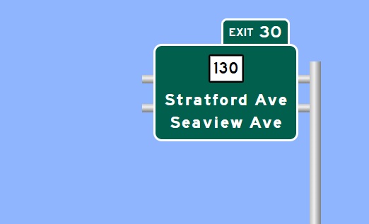 Image of I-95 CT 130 Exit 30 sign plan in Bridgeport, Sign Maker Software, July 2026