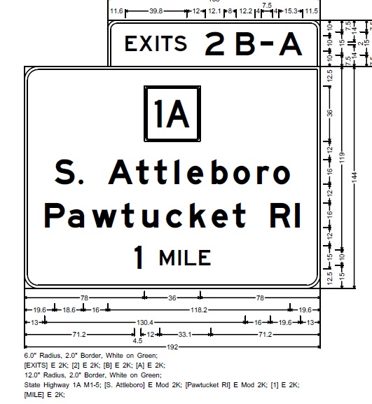 Image of MassDOT plan for 1 Mile Advance sign for I-95 South in Attleboro