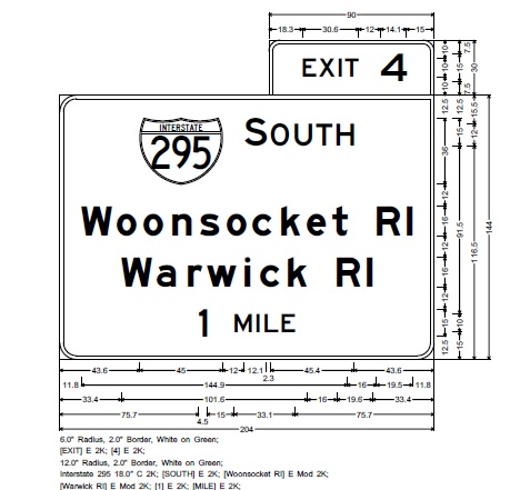 Image of MassDOT plan for 1-Mile Advance overhead sign for I-295 exit on I-95 North in Attleboro