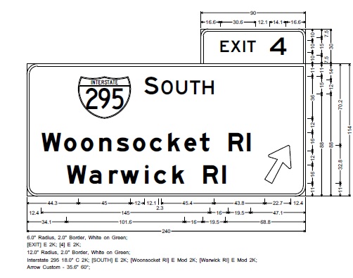 Image of MassDOT plan for ramp sign for I-295 South exit on I-95 in Attleboro