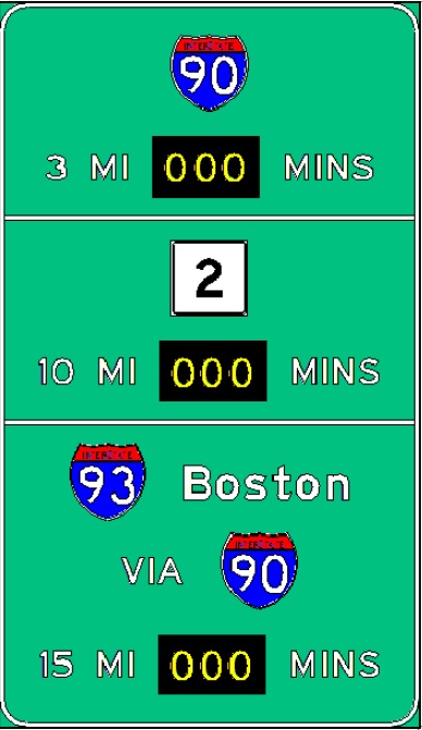 Sketch of planned RTT sign along I-95 North in Needham, from MassDOT