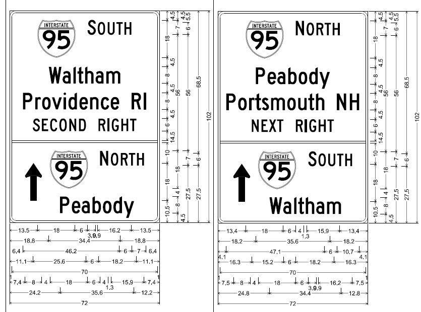 MassDOT guide sign plan for I-95 ramp entrances between Reading and Lynnfield