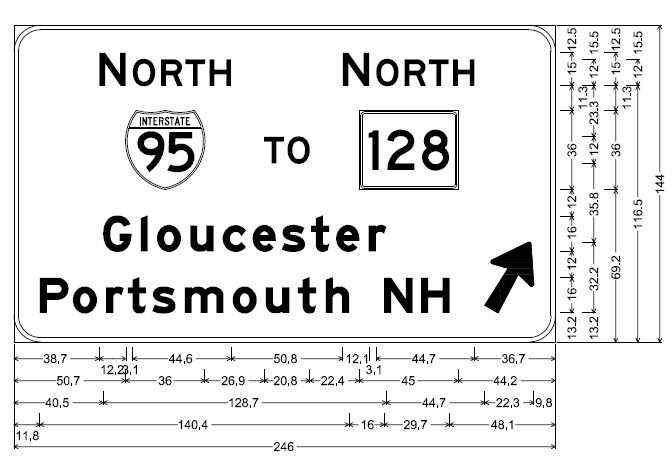 MassDOT plan for overhead guide sign for I-95 North on ramp from US 1/MA 129 in Peabody