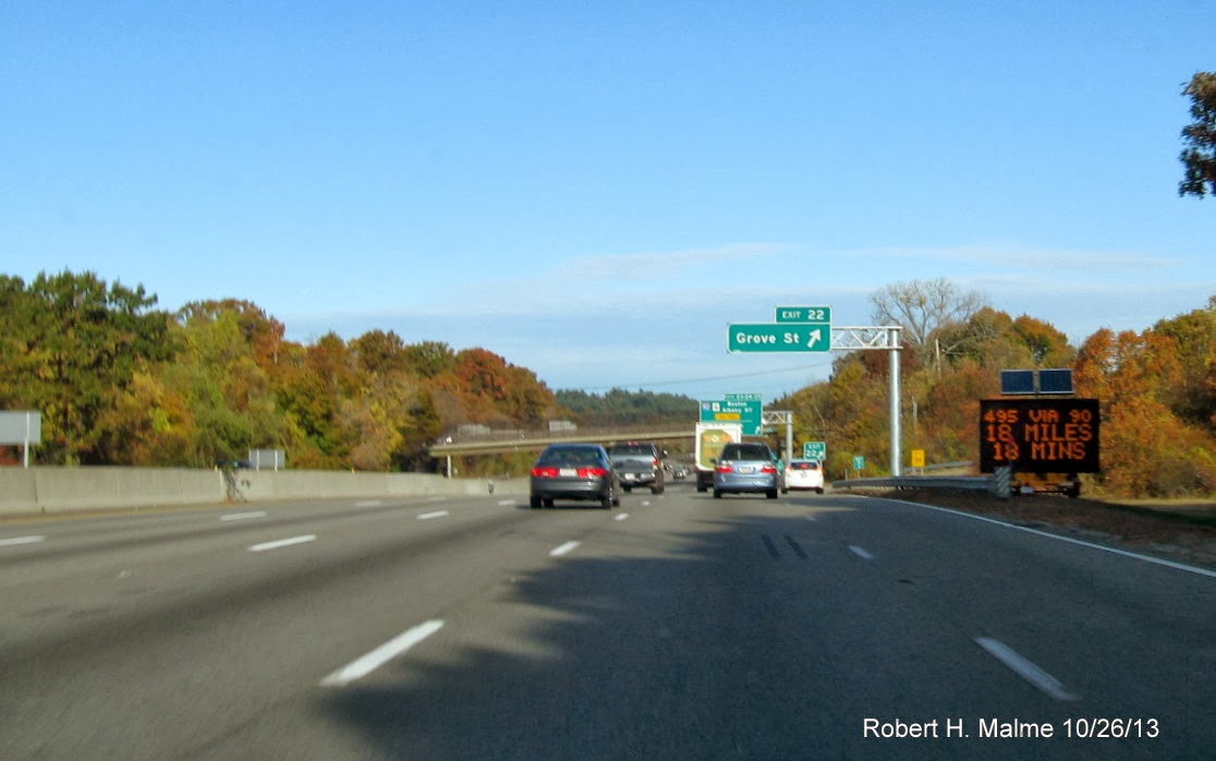Image of new Grove St overhead sign on I-95 North in Newton