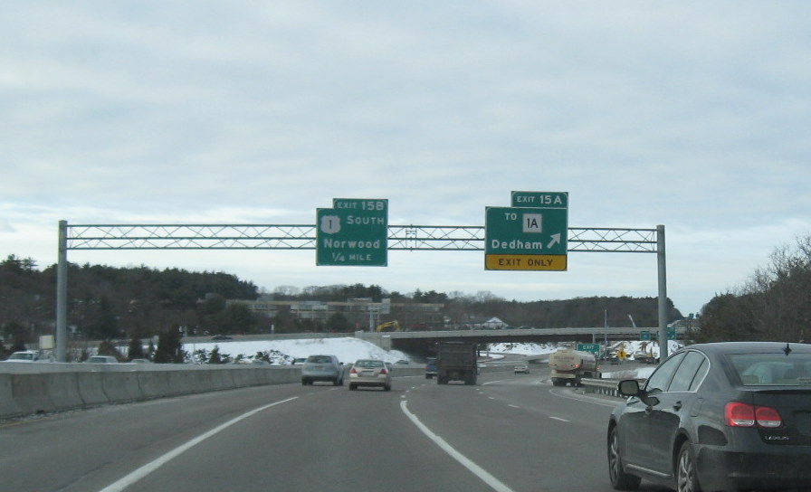 Image of Signage for US 1 Exit in Dedham, Jan. 2010