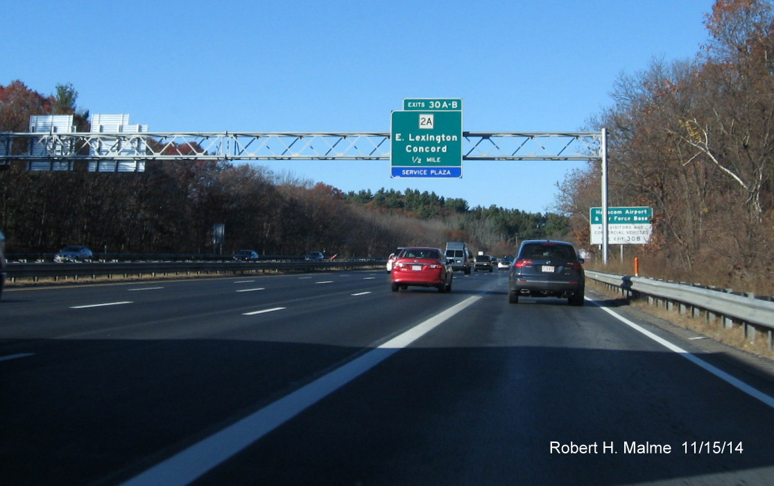 Image of new overhead signage for the MA 2A exit on I-95 North in Lexington
