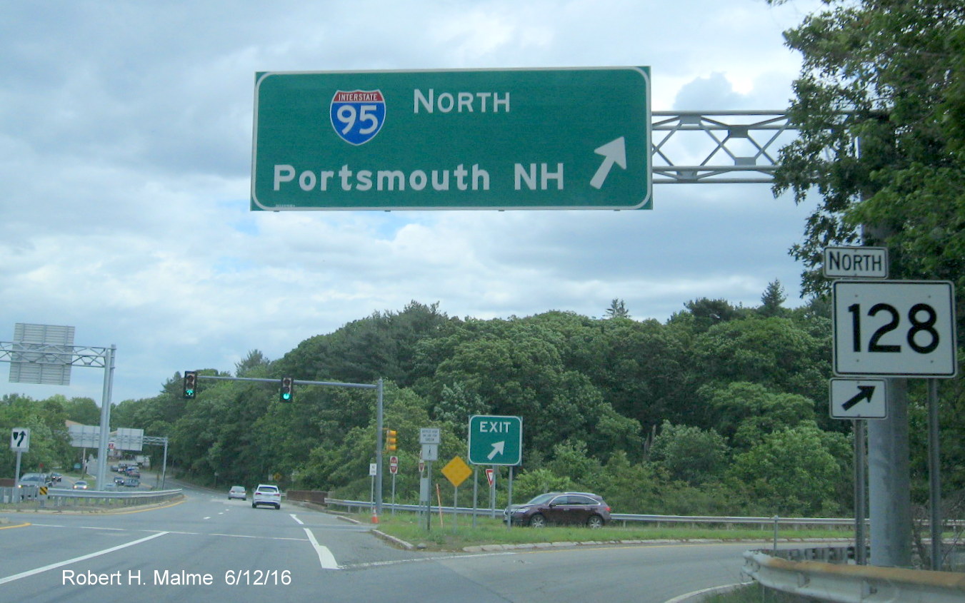 Image of ramp signage for I-95 North from MA 30 East in Weston