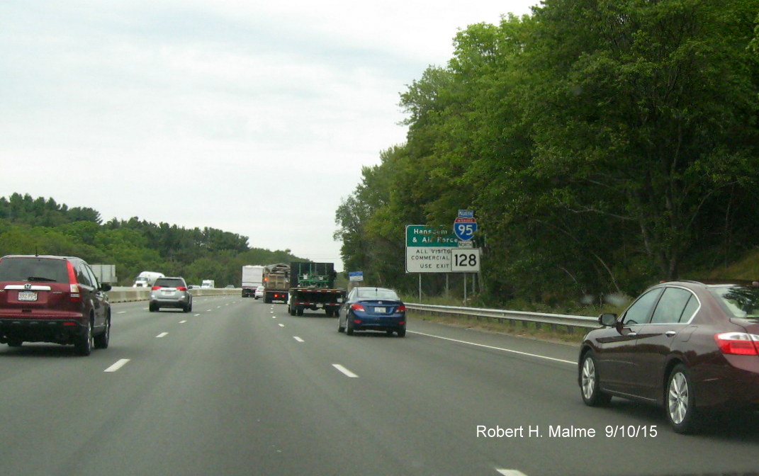 Image of newly installed I95/128 North reassurance marker north of MA 2 exit