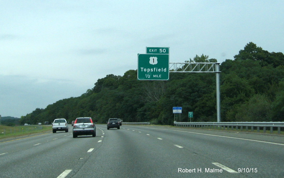 Image of 1/2 mile overhead sign for US 1 on I-95 North