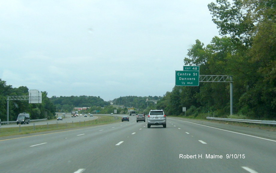 Image of 1/2 mile advance sign for Centre St on I-95 South in Danvers