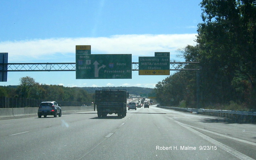 Image of new overhead exit sign for University Ave. on I-95 South in Canton