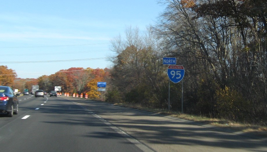 Image of new reassurance marker for North I-95 placed after US 1 exit in Attleboro, November 2020