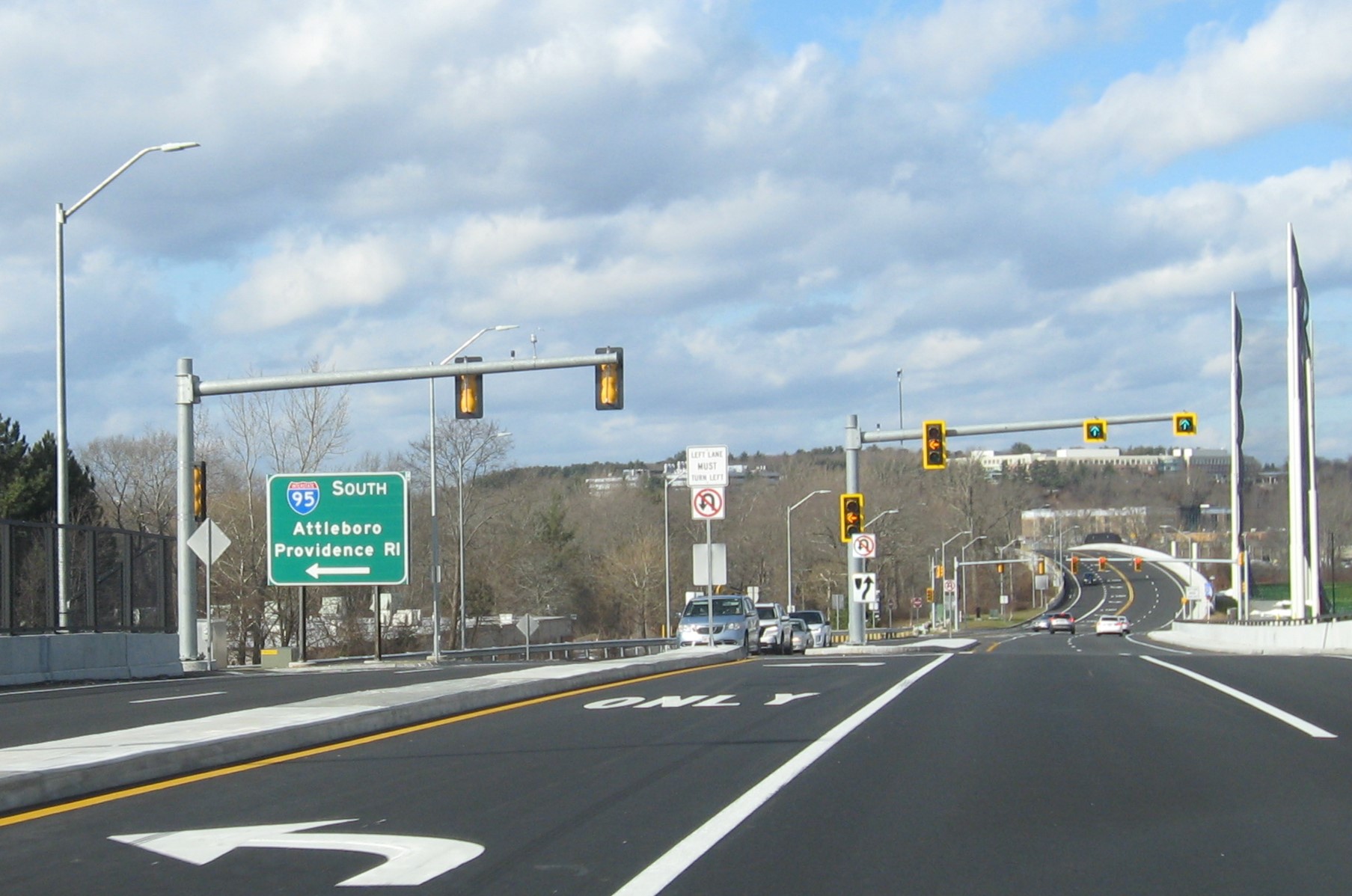 Image of new ramp sign at prvious I-95 South ramp from Dedham Street in Canton, January 2024