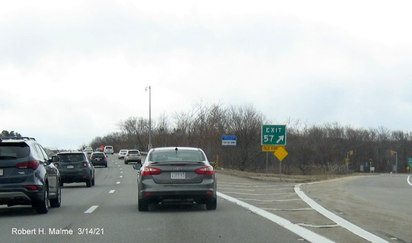 Image of gore sign for Northern Avenue exit with new milepost based exit numbers on I-95 South in Reading, March 2021