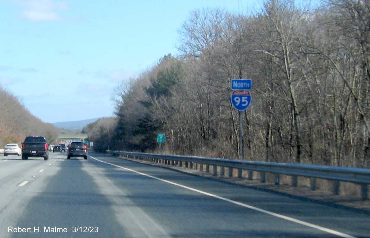 Image of new reassurance marker for North I-95 after US 1 exit in Walpole, March 2023