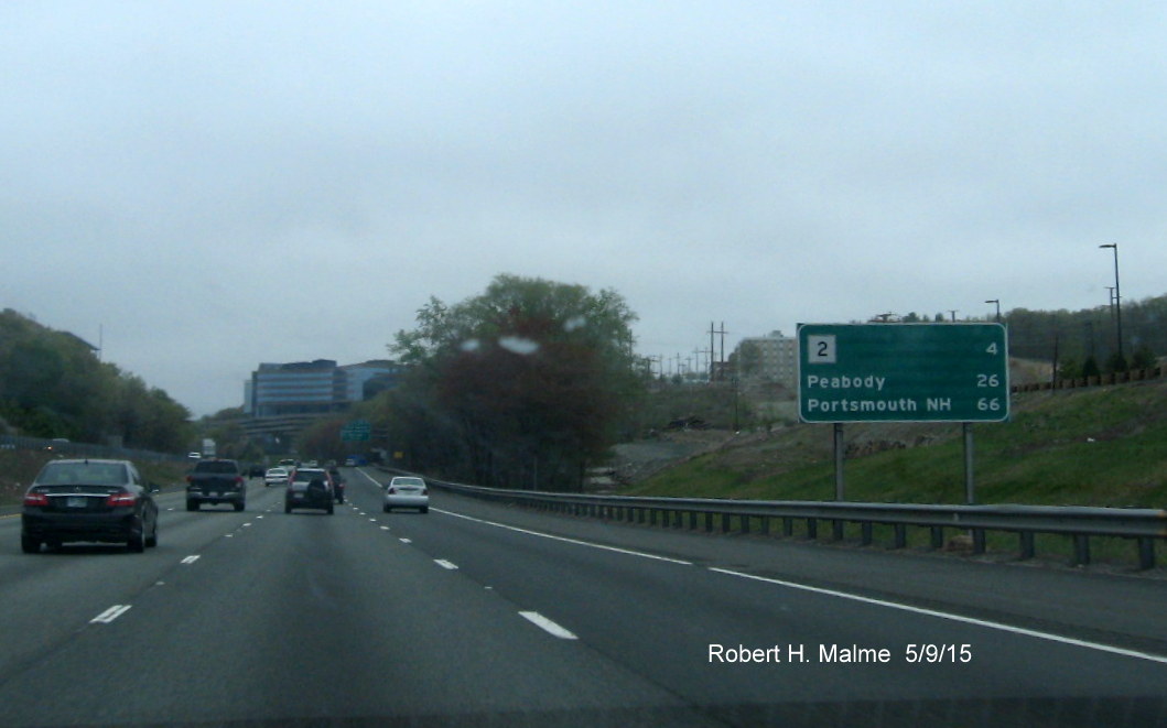 Image of distance sign on I-95 North in Waltham