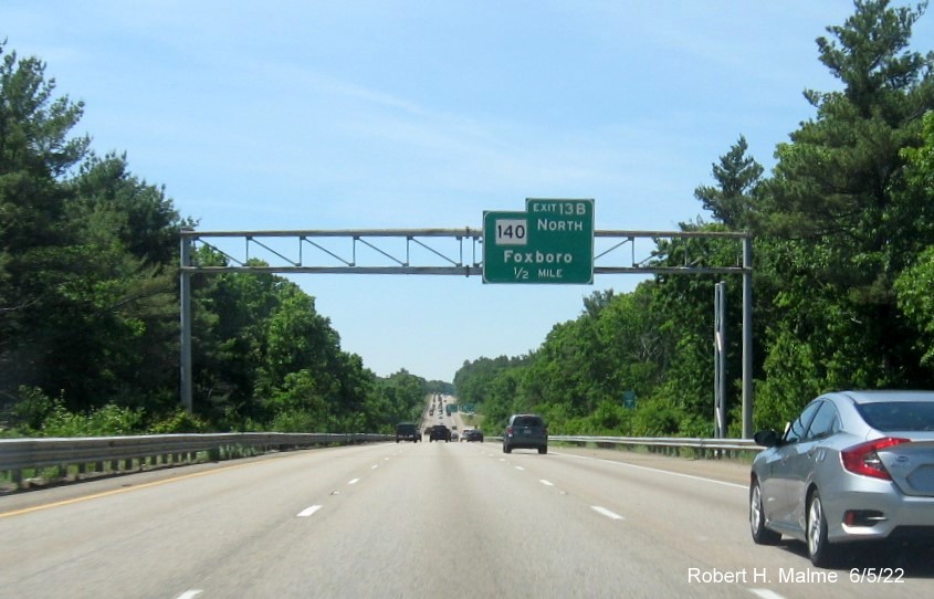 Image of recently placed sign post for future I-95 reassurance marker in Foxboro, June 2022