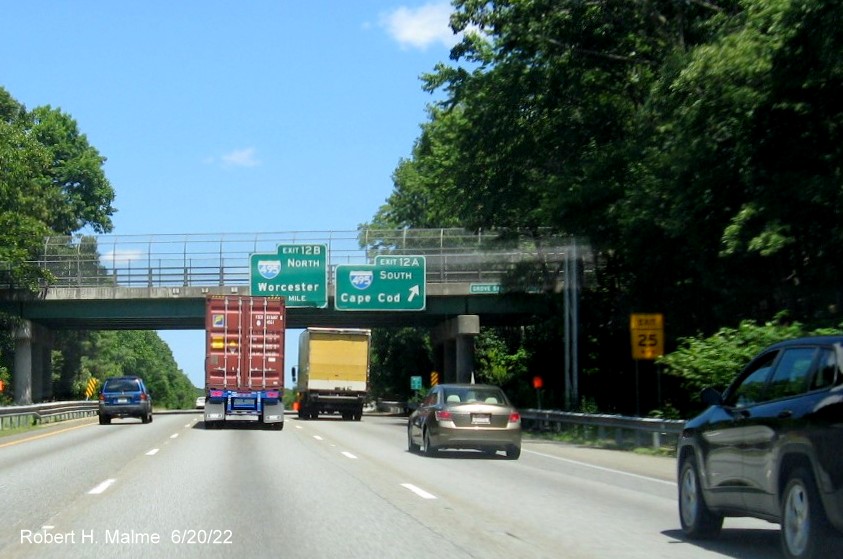 Image of newly placed right support post for future I-495 ramp signs on I-95 North in Mansfield, June 2022