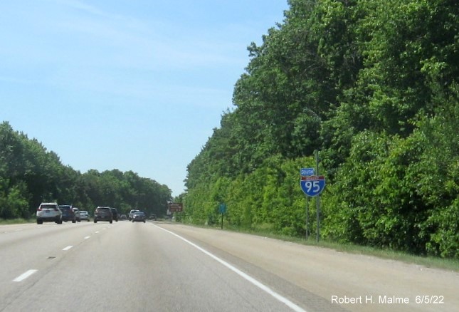 Image of recently placed support for future 1/2 mile advance sign for MA 140 North in Foxboro, June 2022