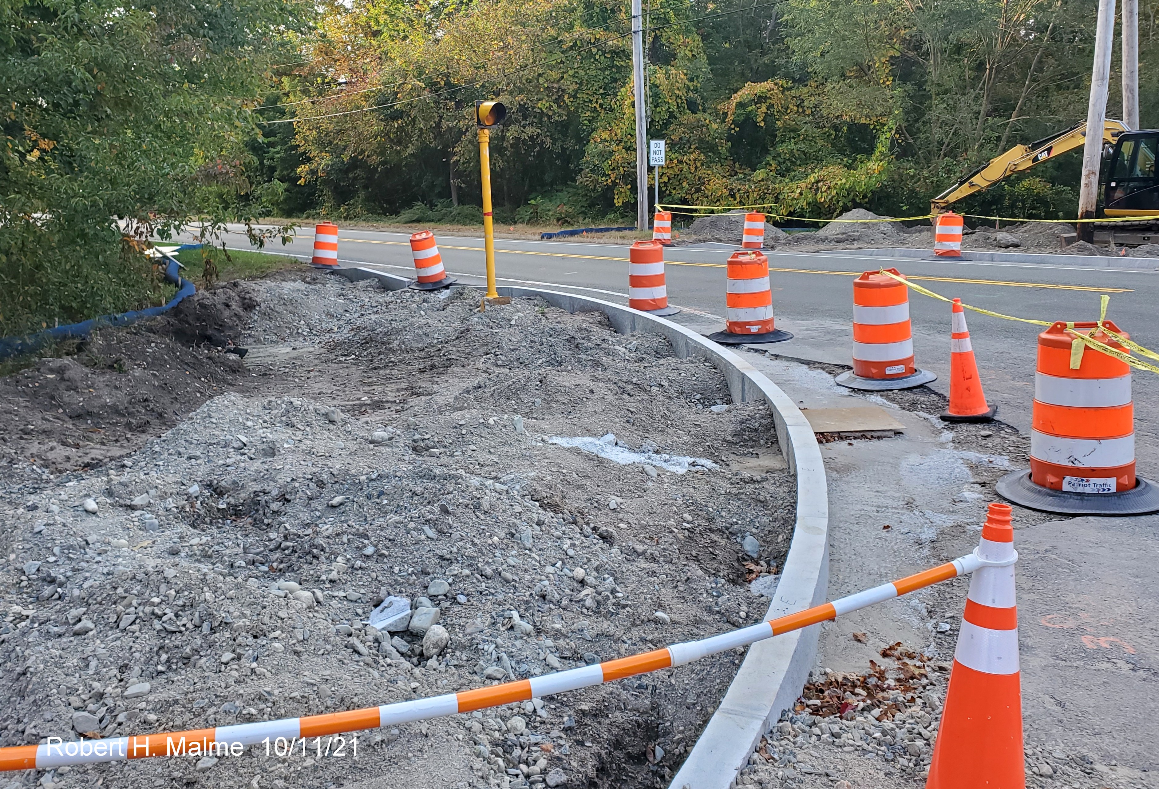 Image of initial curbing being constructed for Kilby Street/MA 3A intersection reconstruction in Hingham, October 2021