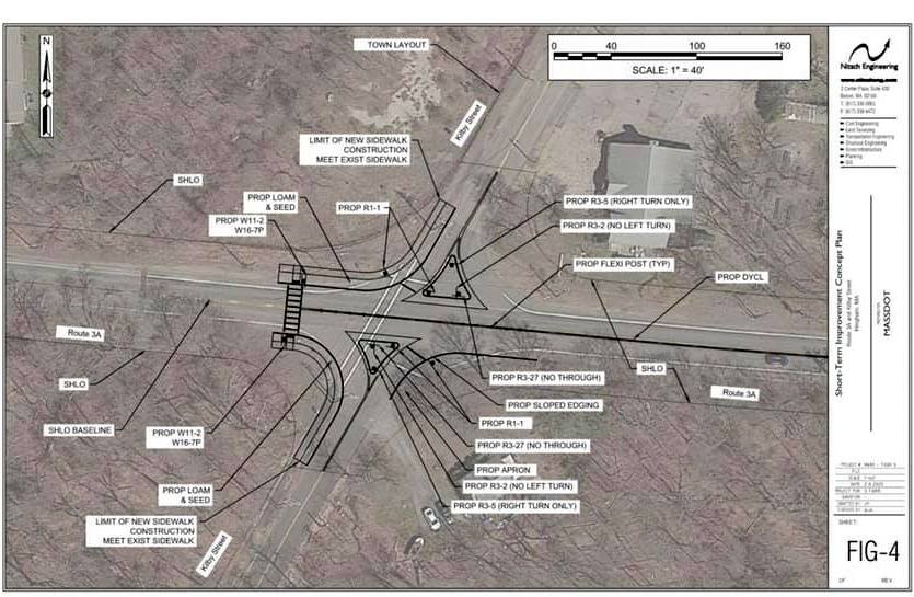 Construction plan for redesigned intersection of Kilby Street and Chief Justice Cushing Highway/MA 3A in Hingham, 2021