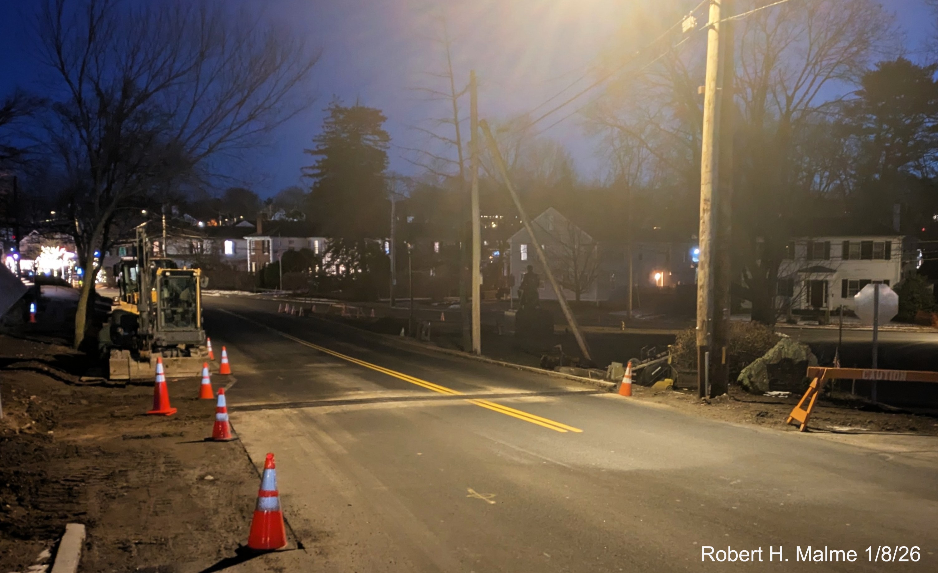 Image of construction alongside Lincoln Street looking towards North
	Street, removal of sidewalk having occured, January 2026
