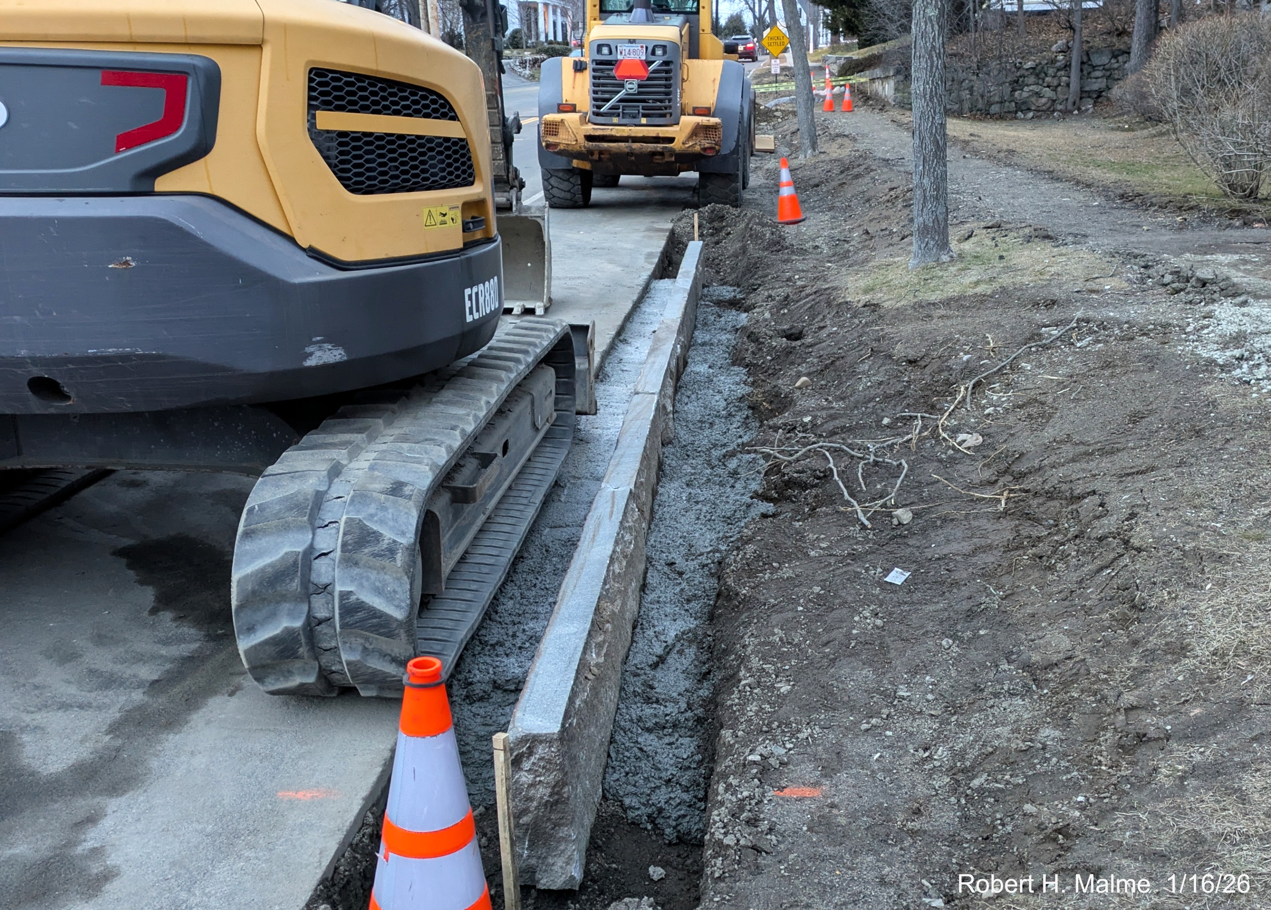 Image of curbing construction along the east side of Lincoln Street near the New North
	Church, January 2026