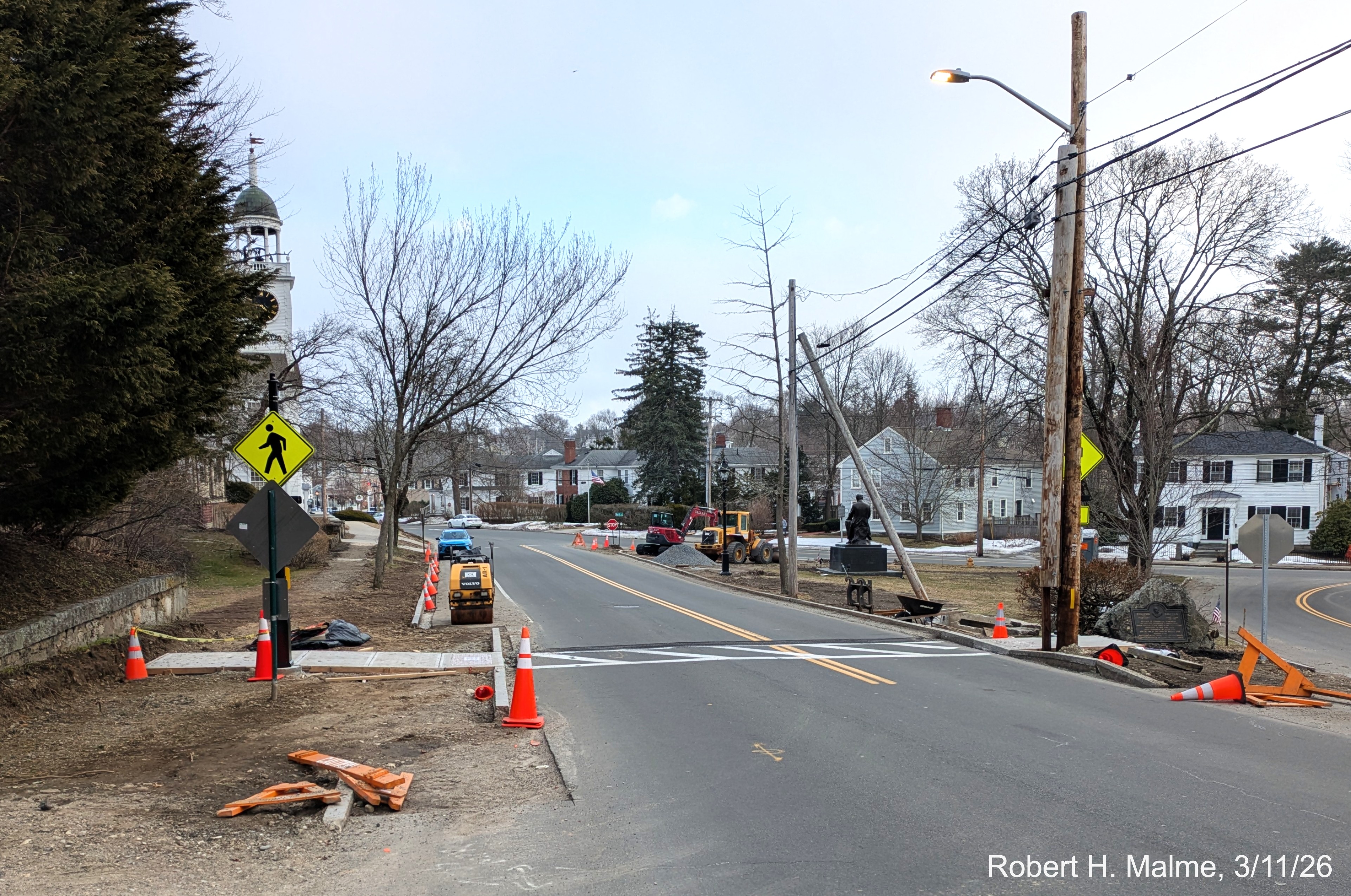 Image of roadway construction at the intersection of Lincoln and North Streets looking 
	southwest, March 2026