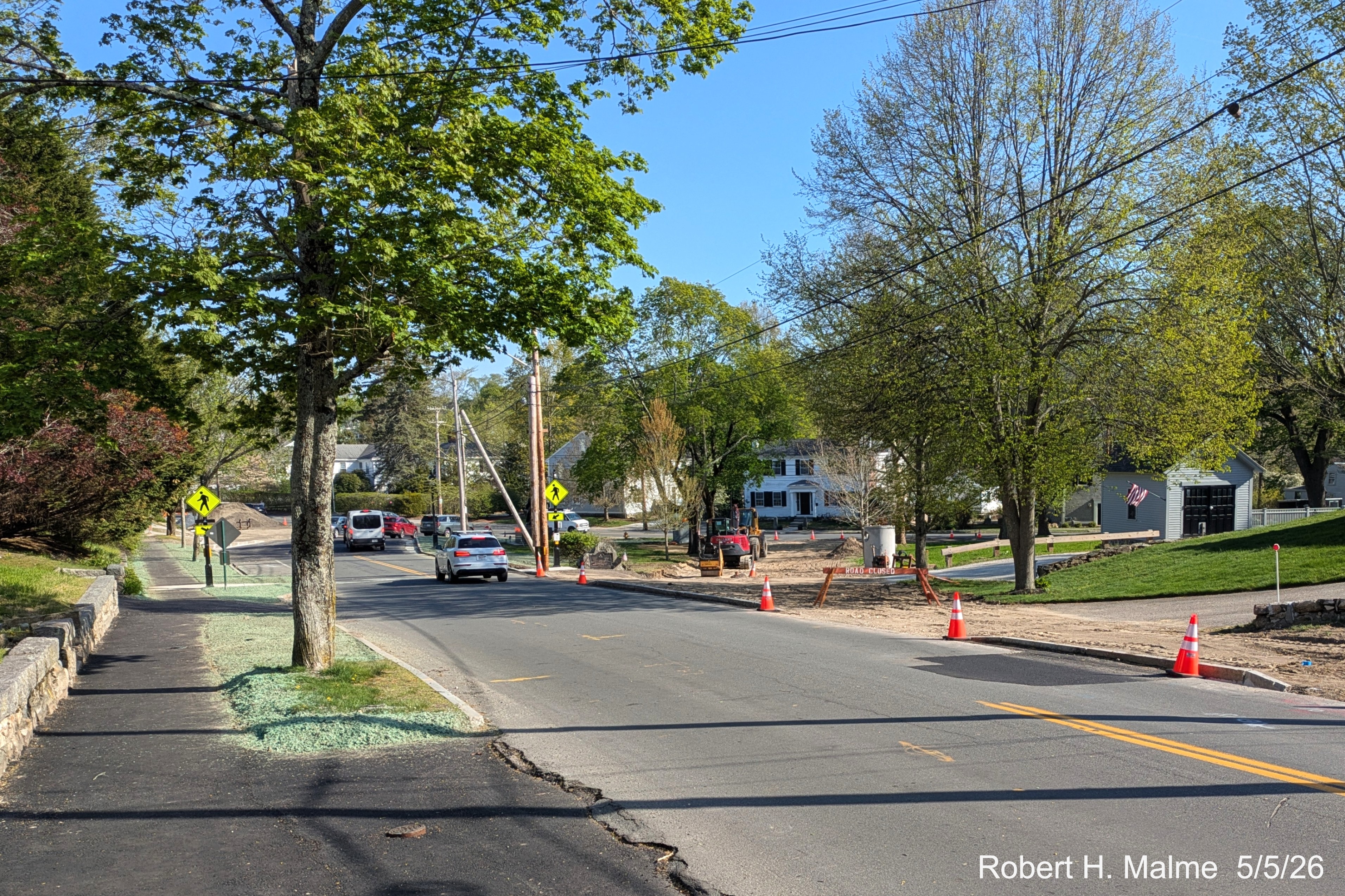 Image towards North Street of new landscaping for path along former western leg of 
	Lincoln Street,	May 2026