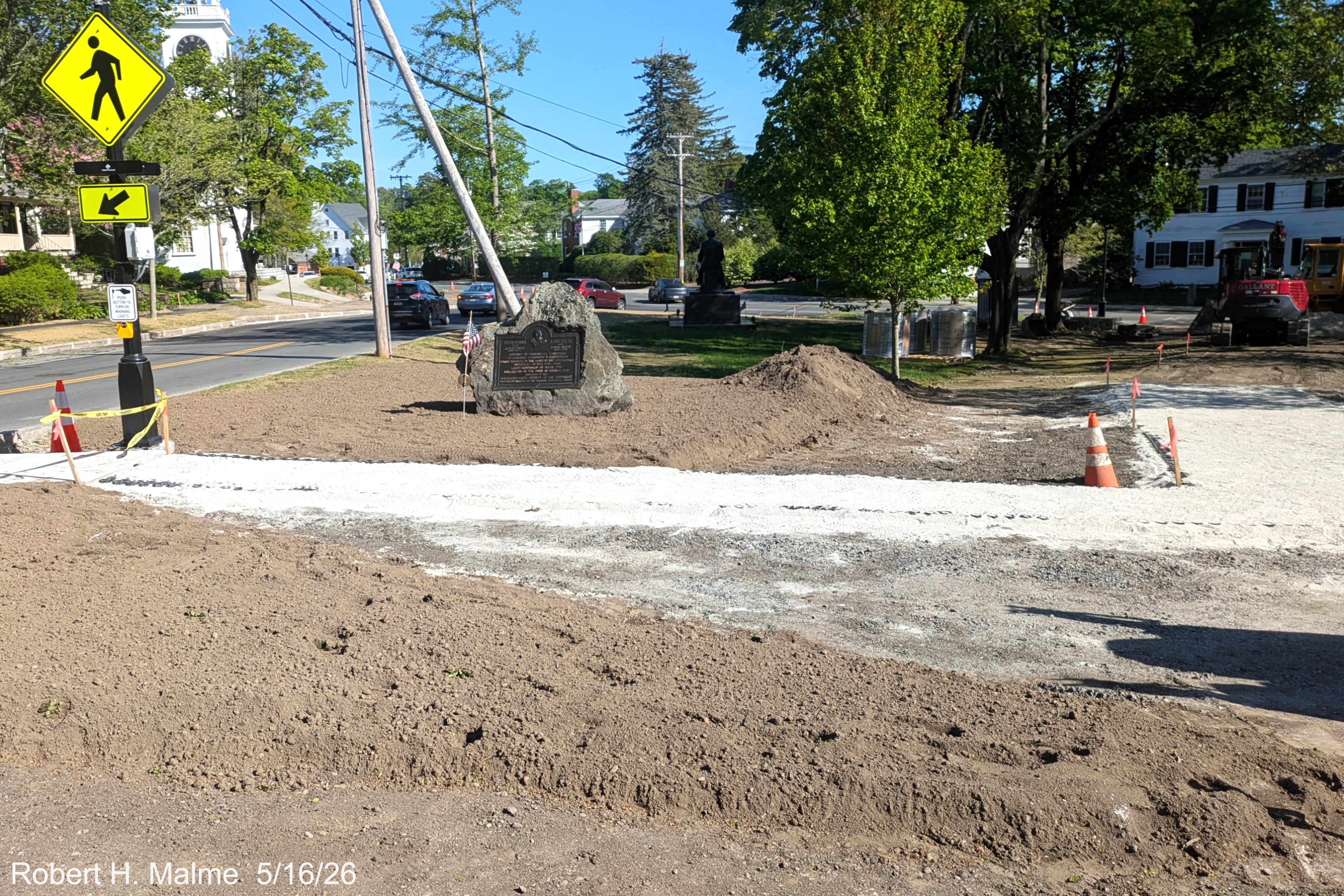 Image looking towards Fountain Square showing progress at creating the future 
	pathway along the former west leg of Lincoln Street, May 2026